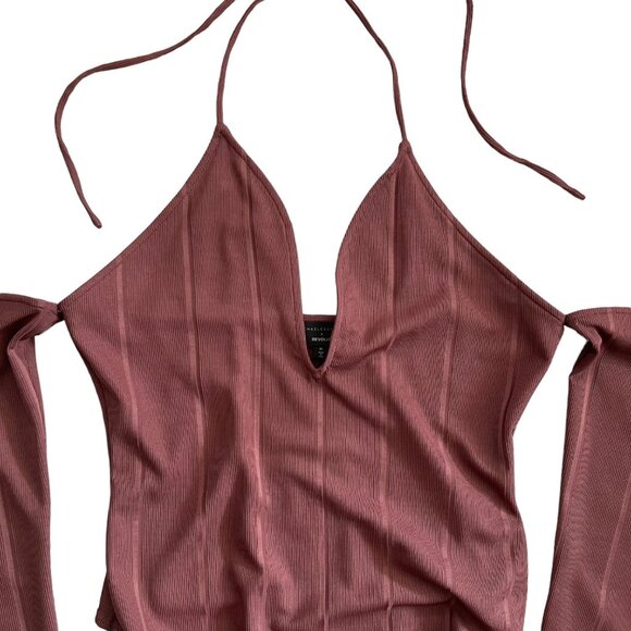 Michael Costello x Revolve Hattie Cold Shoulder Ribbed Bodysuit Mauve XL NWT - Picture 5 of 16